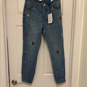 For The Republic Blue Jeans with Colorful Embroidery